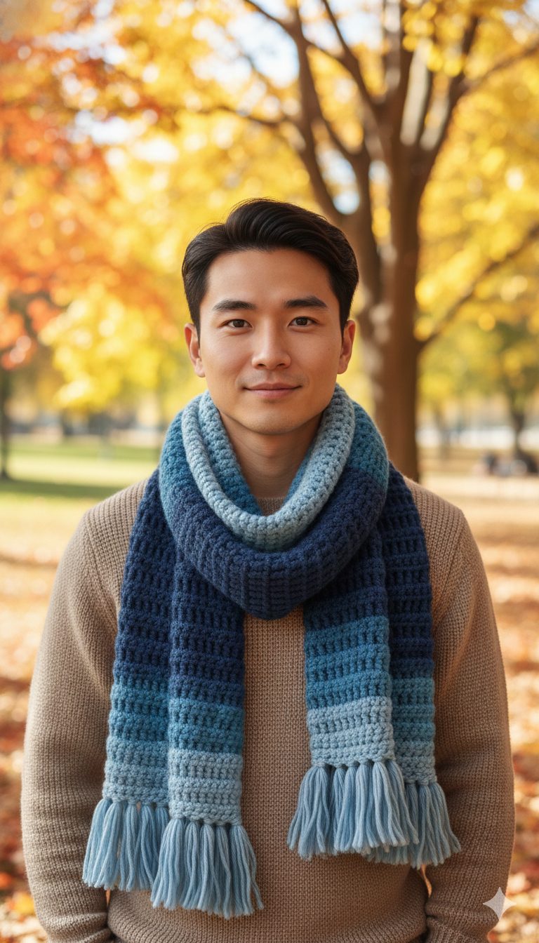 Azure Gradient Chunky Crochet Scarf