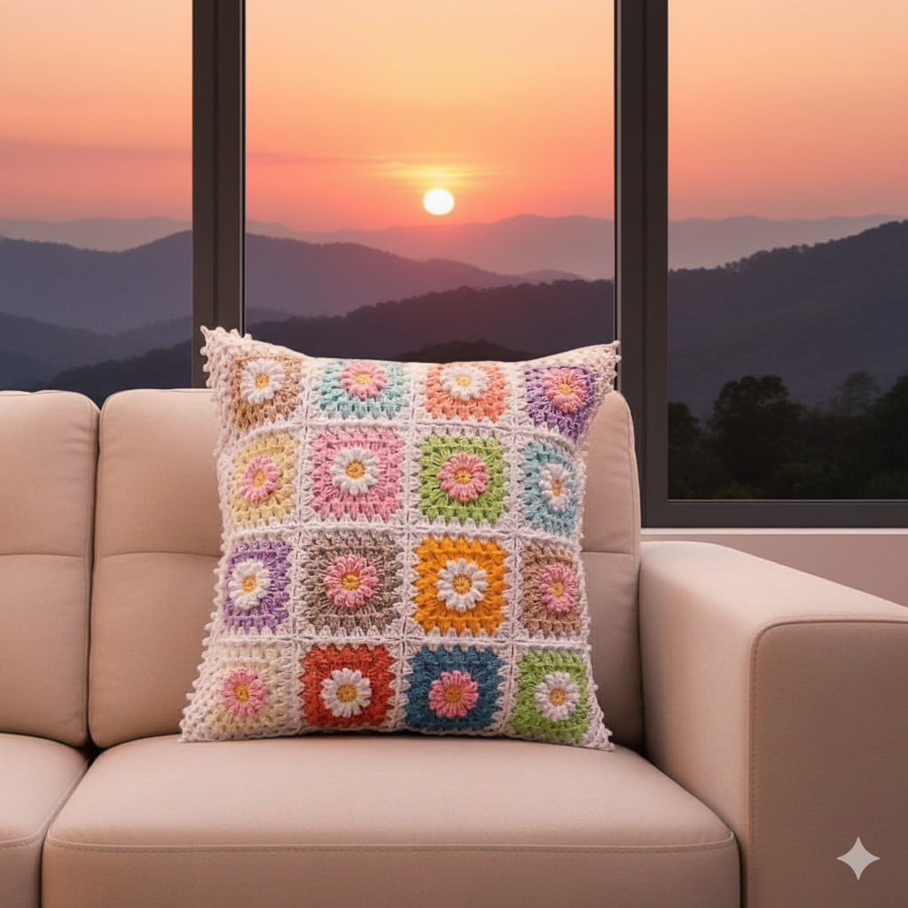 Crochet Romantic Rose Pillow