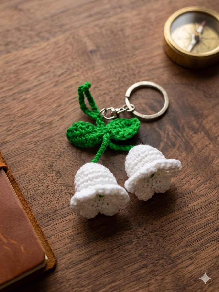 Lily of the Valley Blossom Crochet Handmade Keyring