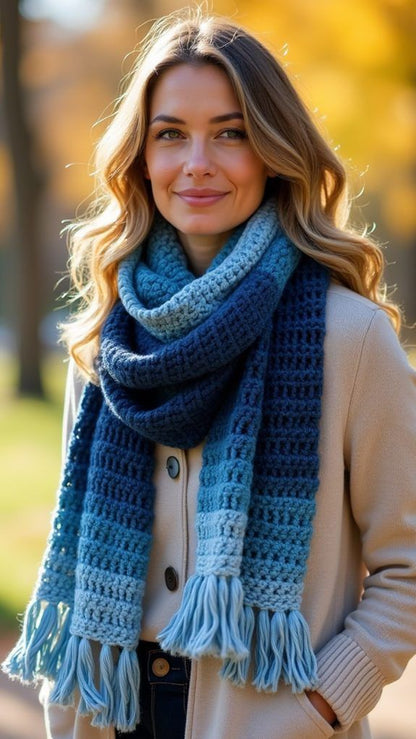 Azure Gradient Chunky Crochet Scarf