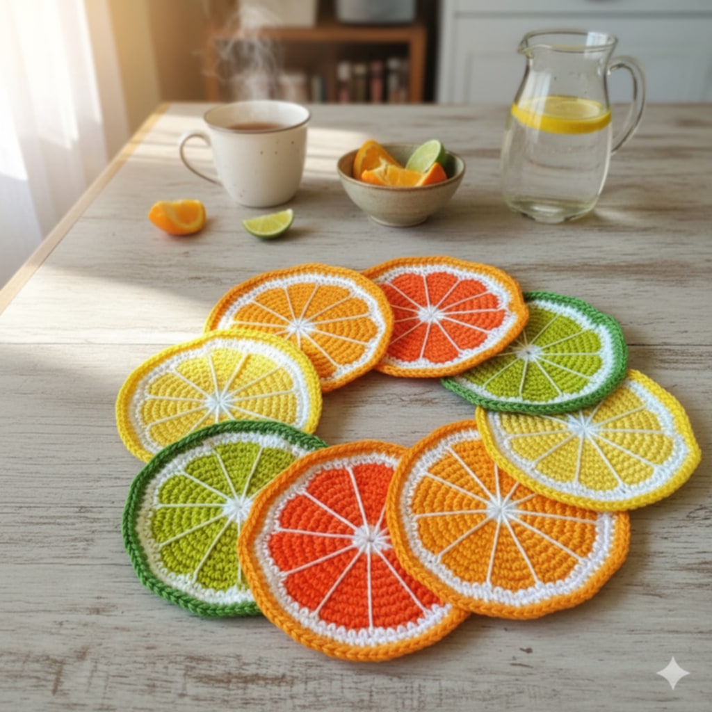 Handmade Crochet Citrus Slice Coasters