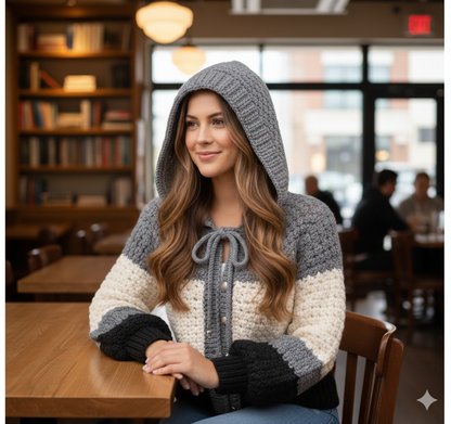 Block Crochet Hooded Cardigan (Handmade)