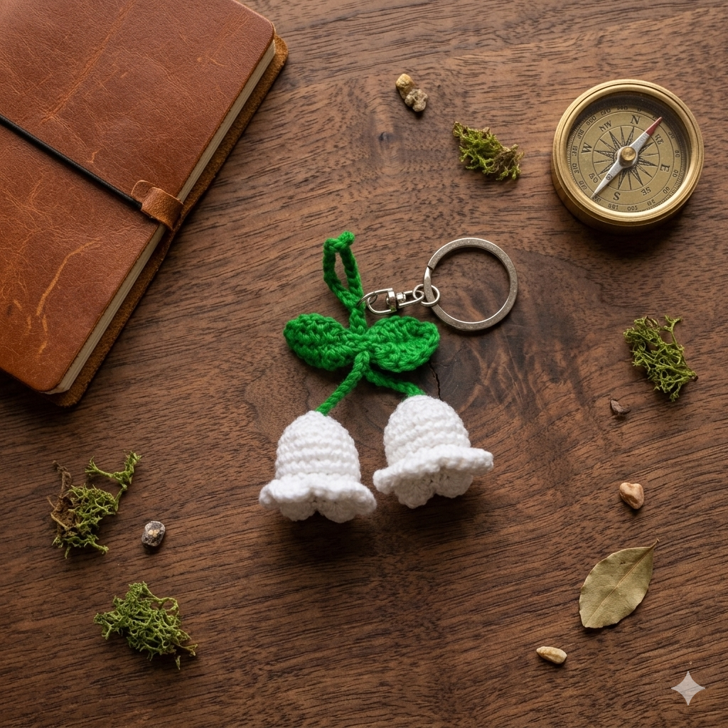 Lily of the Valley Blossom Crochet Handmade Keyring