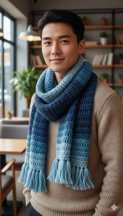 Azure Gradient Chunky Crochet Scarf