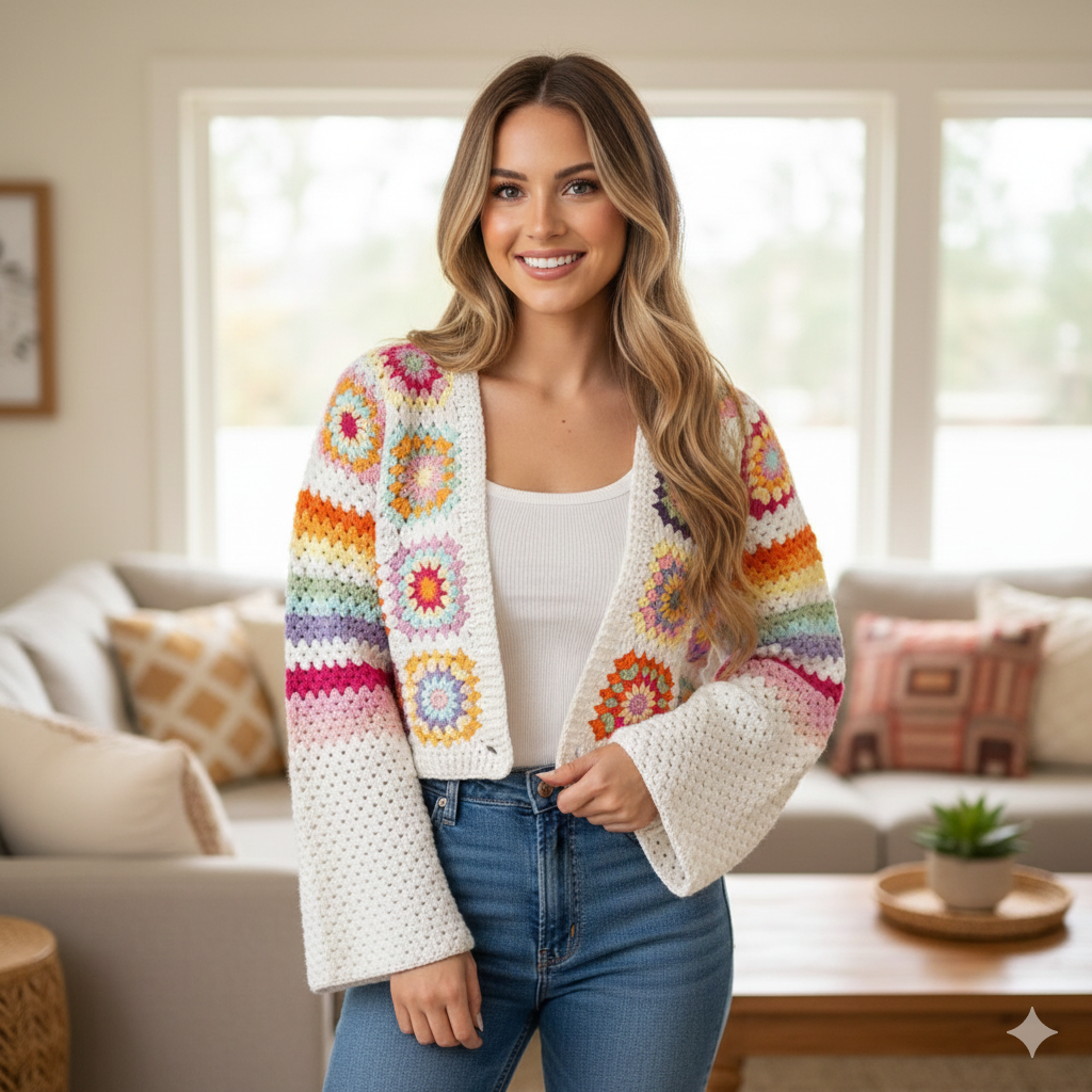 Colourful Granny Square Bolero (Handmade)