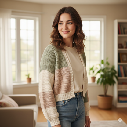 Handmade Sage & Rose Patchwork Crochet Cardigan