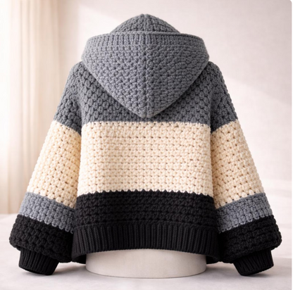 Block Crochet Hooded Cardigan (Handmade)
