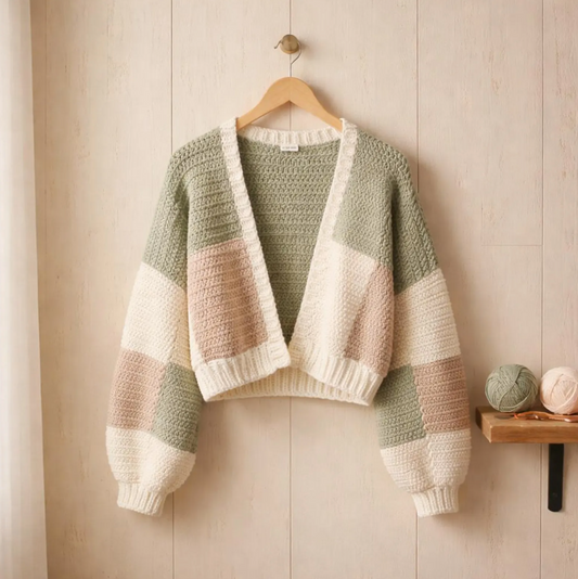 Handmade Sage & Rose Patchwork Crochet Cardigan
