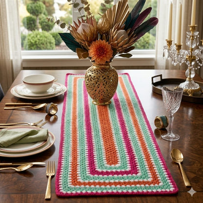Vibrant Retro Crochet Table Runner | 100% Handmade Boho Table Decor