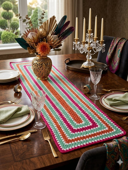 Vibrant Retro Crochet Table Runner | 100% Handmade Boho Table Decor