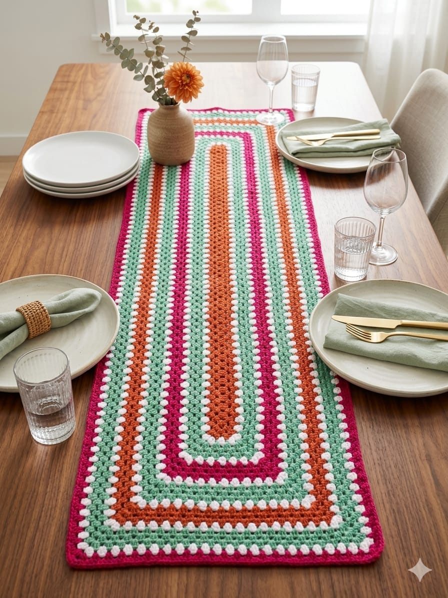 Vibrant Retro Crochet Table Runner | 100% Handmade Boho Table Decor