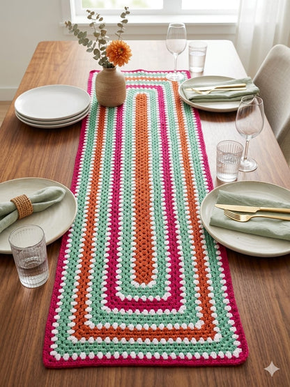 Vibrant Retro Crochet Table Runner | 100% Handmade Boho Table Decor