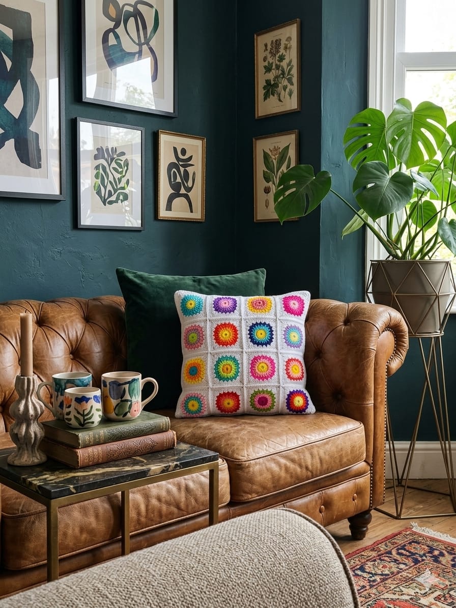 Colorful Sunburst Granny Square Crochet Cushion Cover – 16x16 Inch Handmade Boho Pillow Case