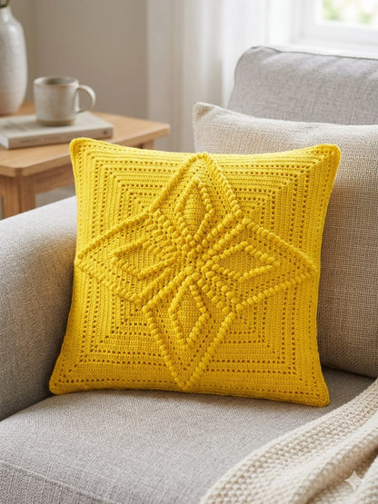 Mustard Yellow Handmade Geometric Crochet Cushion Cover