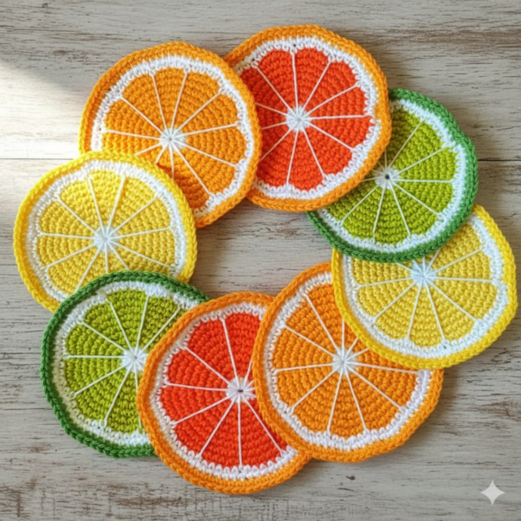 Handmade Crochet Citrus Slice Coasters