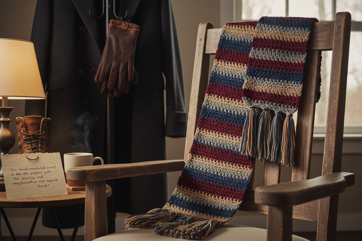 hand-crocheted scarf for men