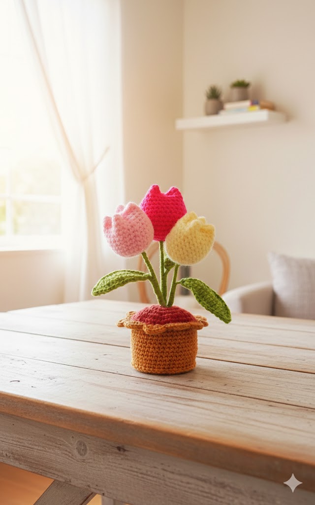 Crocheted Potted Tulip Trio
