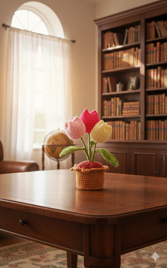 Crocheted Potted Tulip Trio