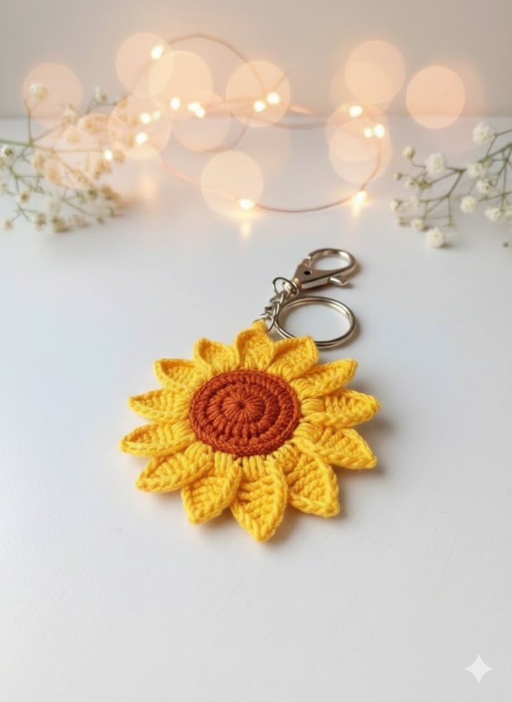 Crochet Sunflower Key Ring