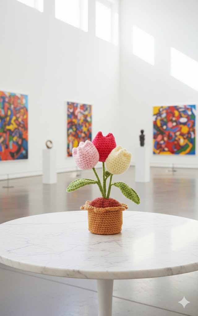 Crocheted Potted Tulip Trio